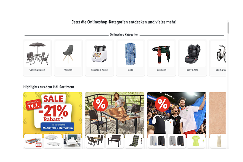 Webseite des Lidl Onlineshops
